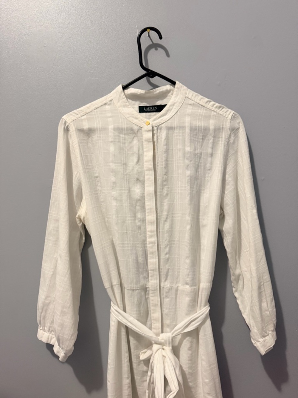Ralph Lauren White Long Sleeve Tie-Waist Dress
